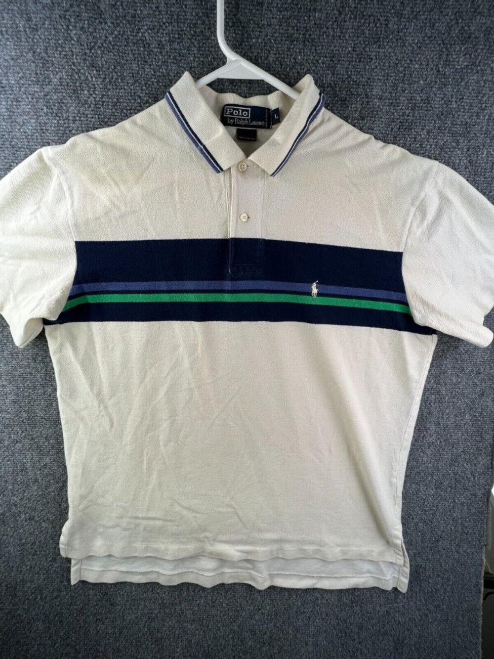 Polo Ralph Lauren Men’s Short Sleeve Polo Shirt Adult Large Striped Blue Green*